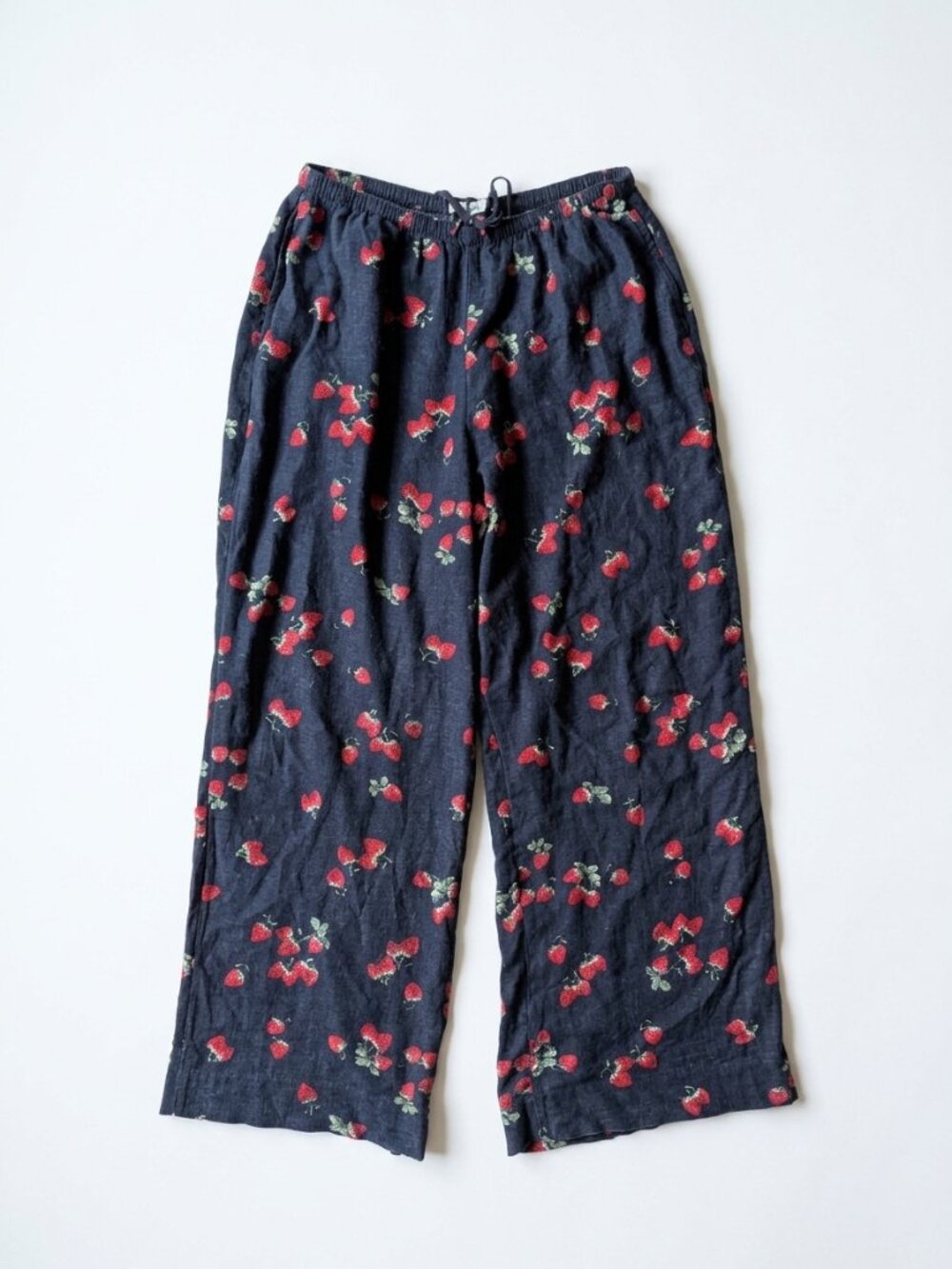 NWT Abercrombie & Fitch - Linen-Blend Pull-On Pant - Navy Strawberry